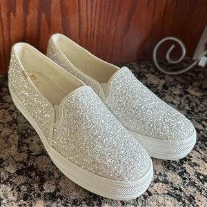 New!Keds x kate spade new york Double Decker Glitter Platform Sneakers Women’s 8